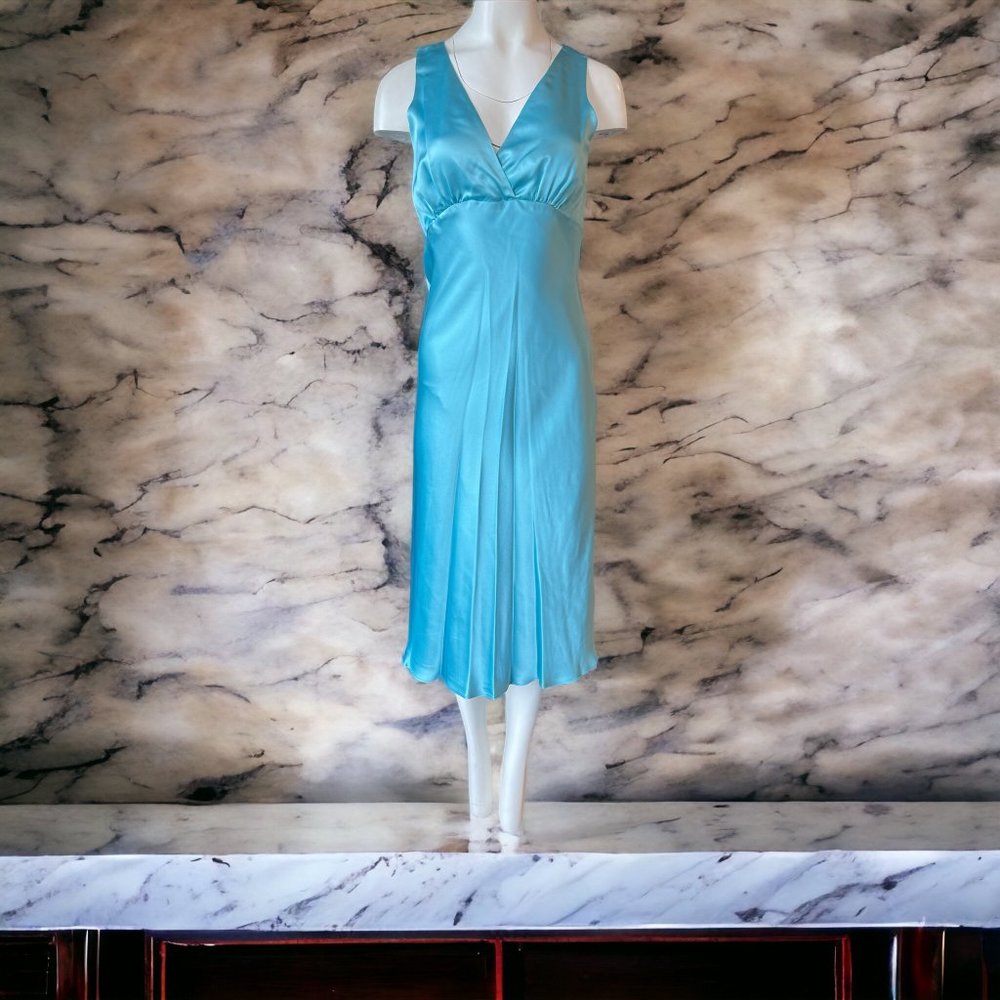 New Lynn Lugo 100% Silk women's Cocktail Dress size 2 Turquoise Made in USA